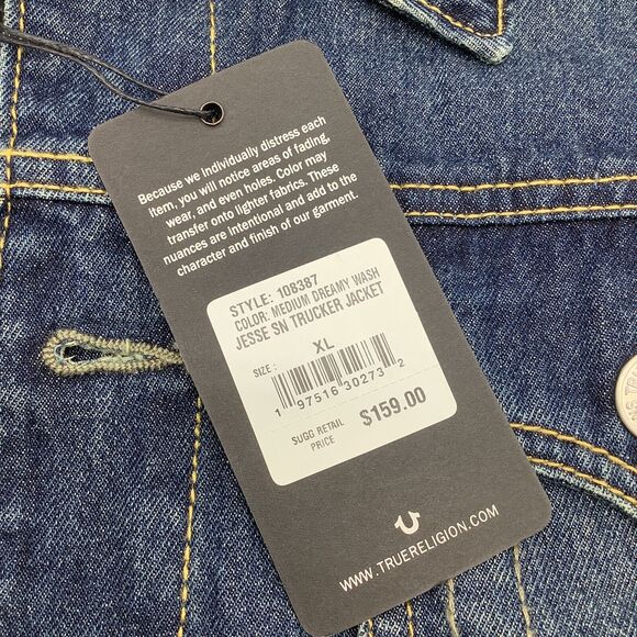 True Religion Mens Jesse‎ SN Trucker Jacket Blue Size XL NWT - Picture 4 of 7